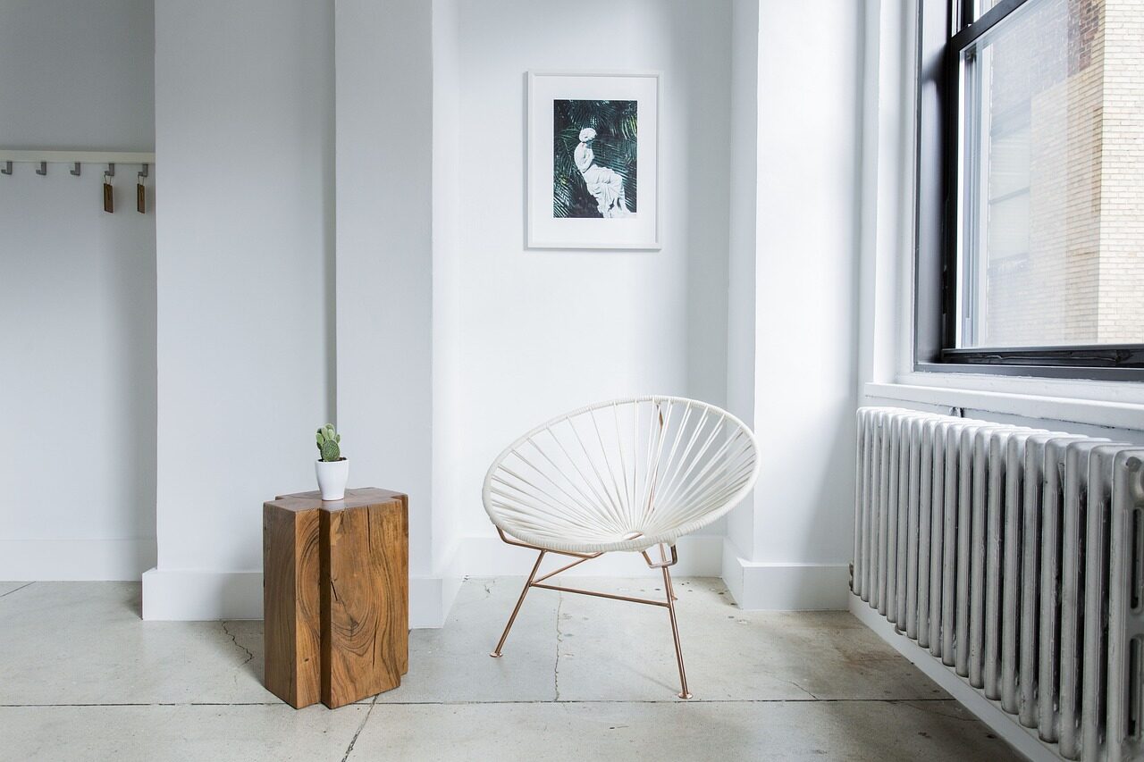 architecture, building, room, interior, chair, white, wood, plant, tiles, nature, floor